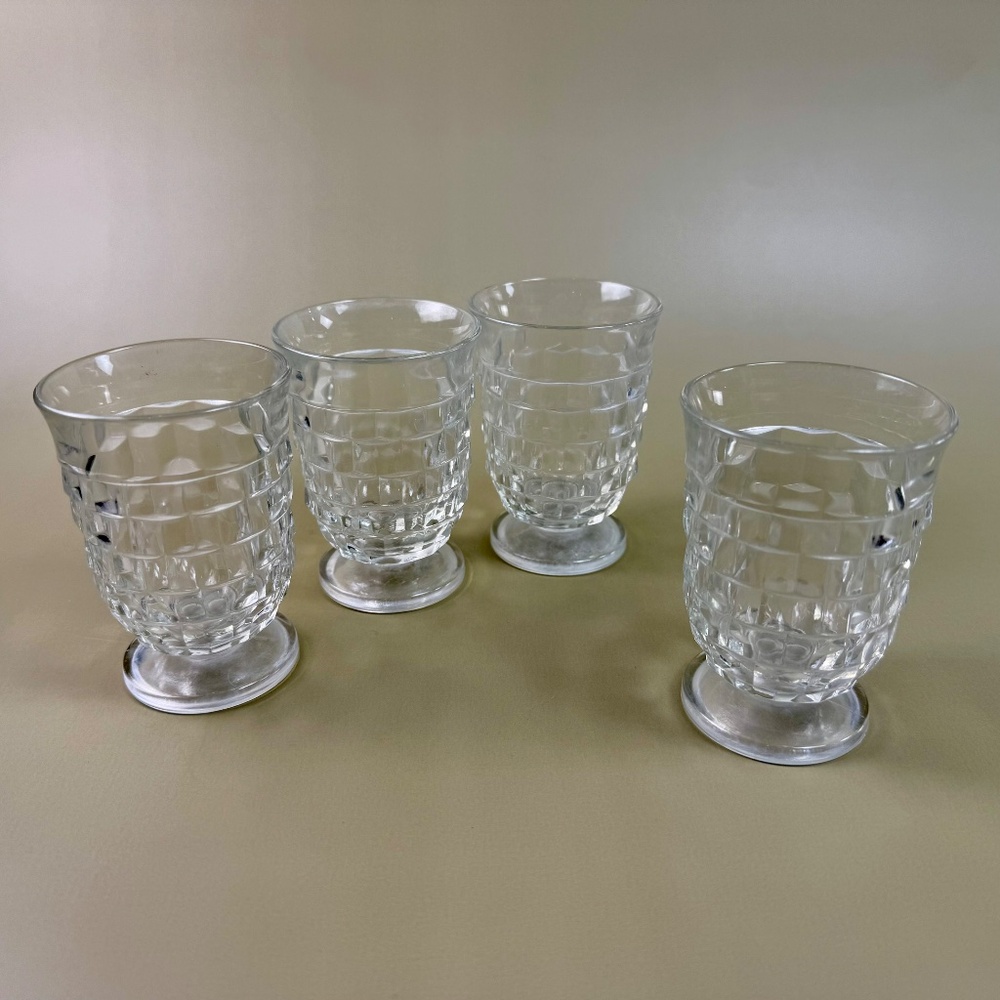 Vintage Indiana Glass Footed Juice Cups | Clear Paneled Tumblers | Set of 4 - Picture 4 of 12